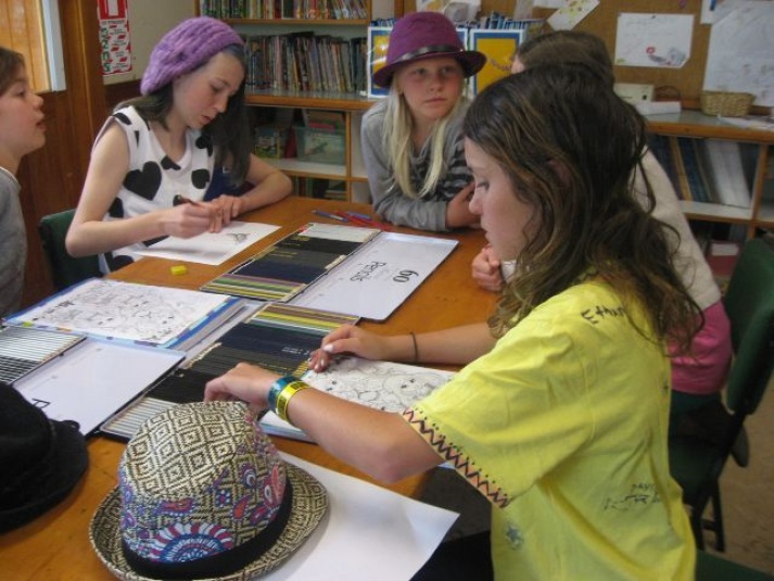 Tamariki School: Drawing and colouring.